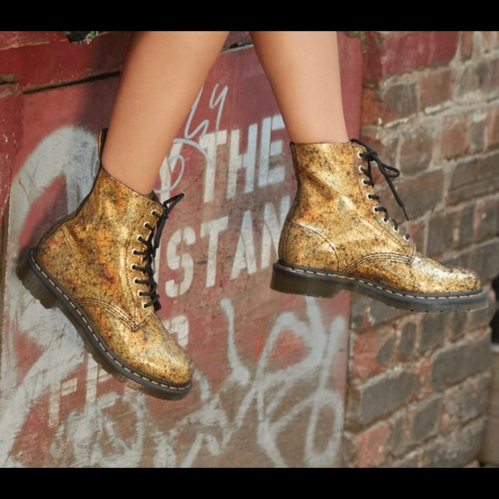 Dr. Martens Gold 1460 Pascal Iridescent Crackle Lace Up Combat Boots/Booties